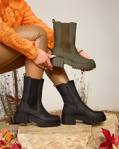 Royalfashion Dunkelgrüne matte hohe Damenstiefel Dirmany