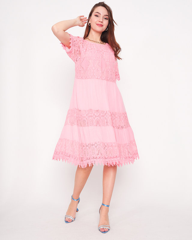 Neonpinkes Damenkleid mit Spitze - Bekleidung