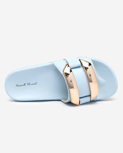 OUTLET Blaue Damenhausschuhe mit goldener Verzierung Serina - Schuhe