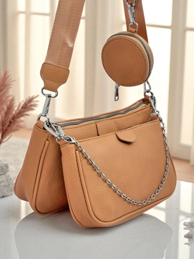 Damenhandtasche Aurora Multi aus Öko-Leder hellbraun Kette Reißverschluss