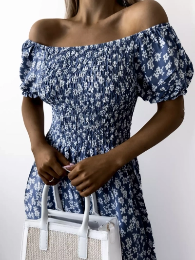 Blaues Maxikleid mit Blumenmuster für Damen - Kleidung