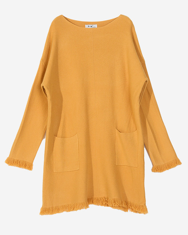 Gelber Damen-Tunika-Pullover mit Fransen - Kleidung