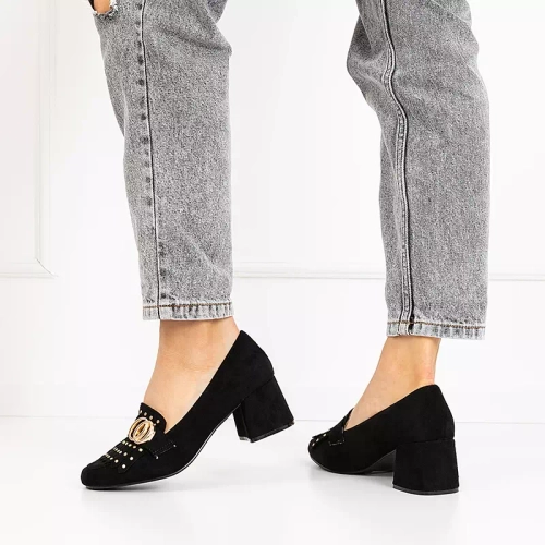OUTLET Чорні туфлі-лодочки на стовпі з декоративним верхом Nell