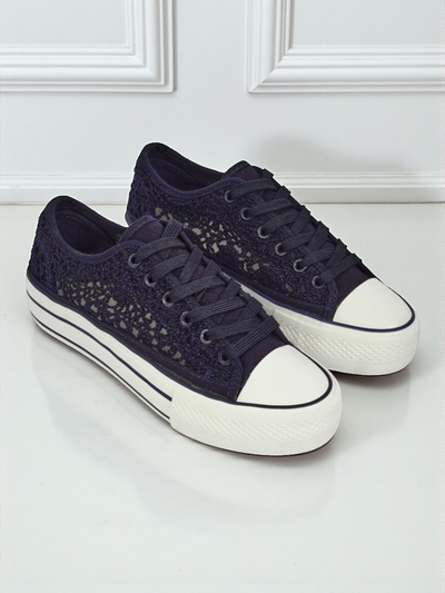 Damen-Sneaker Aureliana Marineblau aus Ajourstoff mit flacher Sohle