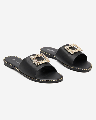 OUTLET Schwarze elegante Damenhausschuhe mit goldener Verzierung Meriso - Footwear