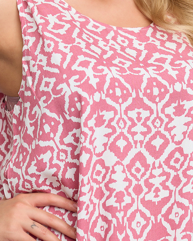 Damen-Sommerkleid in Weiß und Rosa mit Aufdruck - Kleidung