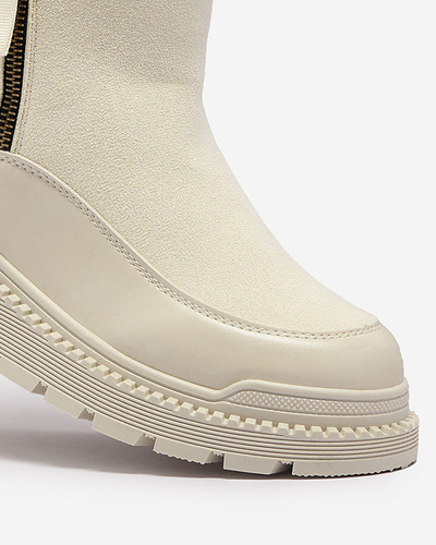 Cremefarbene Damenstiefel mit flachem Absatz Mefina- Footwear