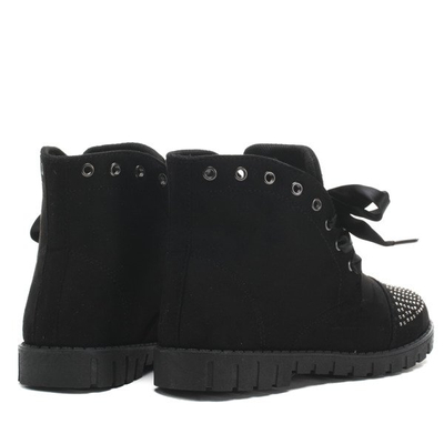 Czarne botki zamszowe wiązane wstążką - Obuwie