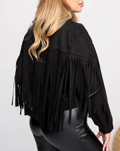 Schwarze Bikerjacke mit Fransen für Damen - Kleidung