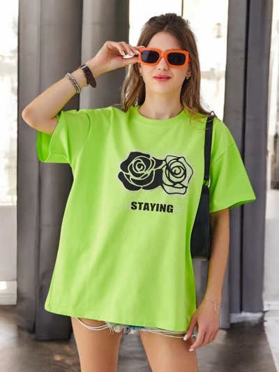 Royalfashion Damen Baumwoll-T-Shirt Rose Blume