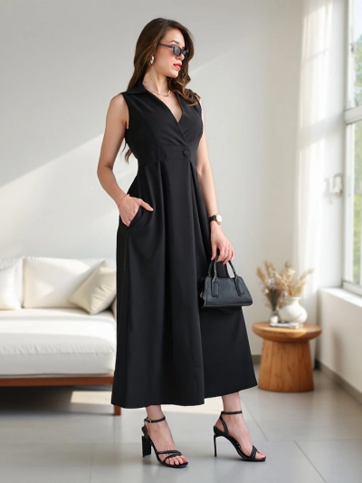 Royalfashion Damen ärmelloses Kleid mit Wickelausschnitt Bizness