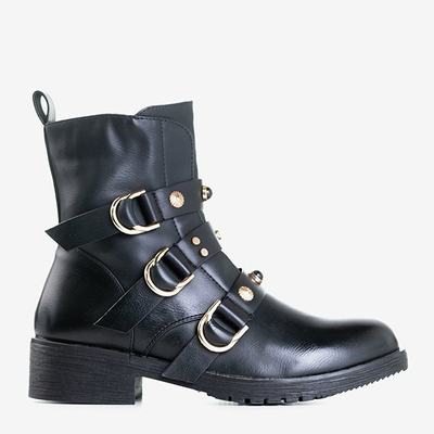 Schwarze Arbeiterinnen mit goldenen Schnallen Sytielia - Schuhe