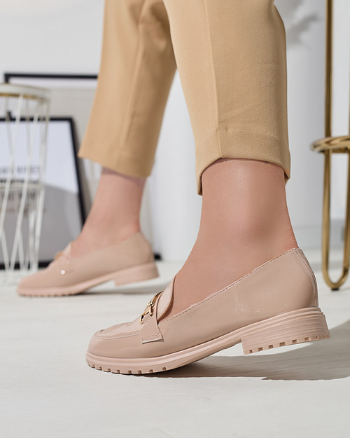 Жіночі лаковані мокасини з орнаментом бежевого кольору Horiff- Footwear