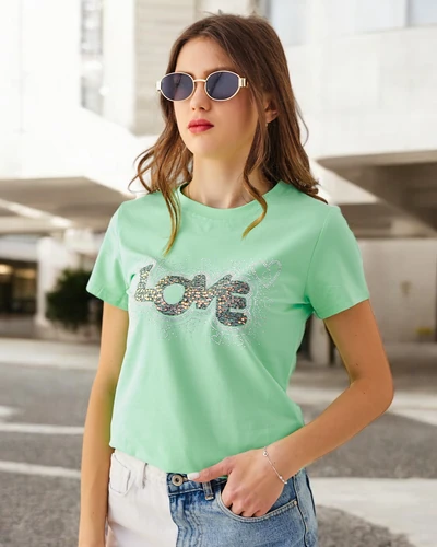 Royalfashion Damen Baumwoll-T-Shirt LOVE mit Strass