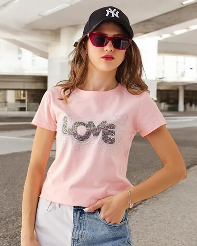Royalfashion Damen Baumwoll-T-Shirt LOVE mit Strass