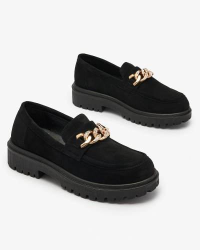 Royalfashion Damen Mokassins in schwarz mit goldenem Ornament Efehhi