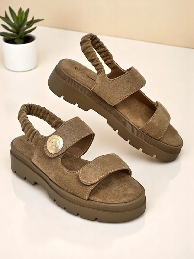 Damen Sandalen Royalfashion Callisto braun Öko-Leder Plateau