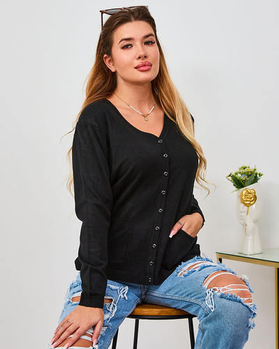 Royalfashion Schwarze Damen Strickjacke mit Taschen