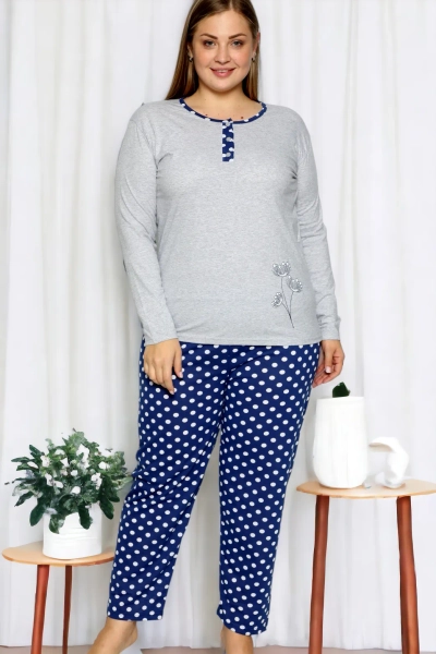 Royalfashion Damen Baumwolle 2-teilige Pünktchen-Pyjamas XXL