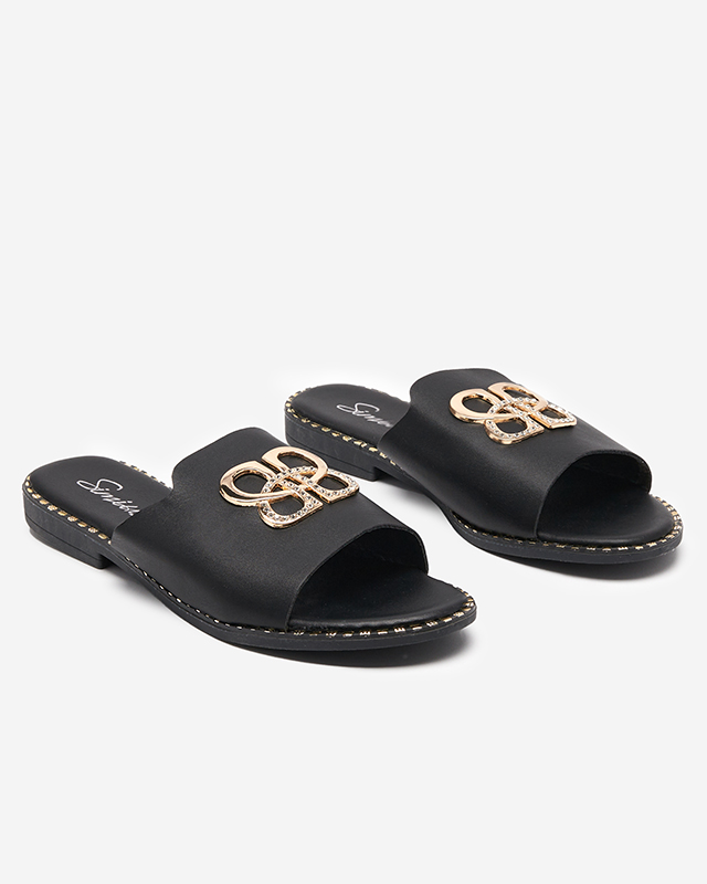 OUTLET Schwarze Damenhausschuhe mit goldener Verzierung Silobi- Footwear
