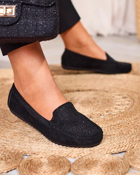 Schwarze Damenmokassins mit Zirkonen Bretika - Footwear