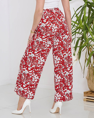 Rote Damen-Palazzo-Hose mit weißen Blumen - Kleidung