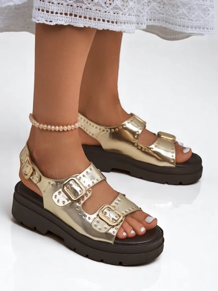 Royalfashion Damen Sandalen mit dicker Sohle und Strasssteinen Rocky Chic