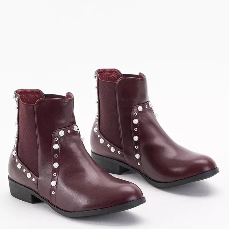 OUTLET Maroon Stiefel für Damen mit Perlen Natasia - Schuhe