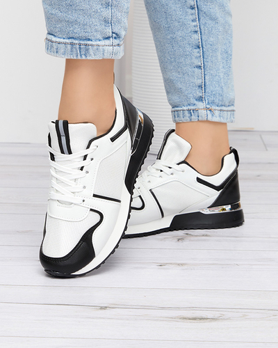 Weiße Damen-Sportschuhe mit schwarzen Rubin-Einsätzen - Schuhe