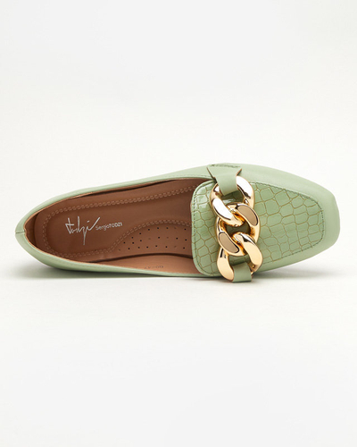OUTLET Damen-Loafer aus grünem Kunstleder mit Kette Flamii - Schuhe