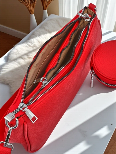 Damenhandtasche Arista Rosso aus Öko-Leder, Kette, Mini-Set
