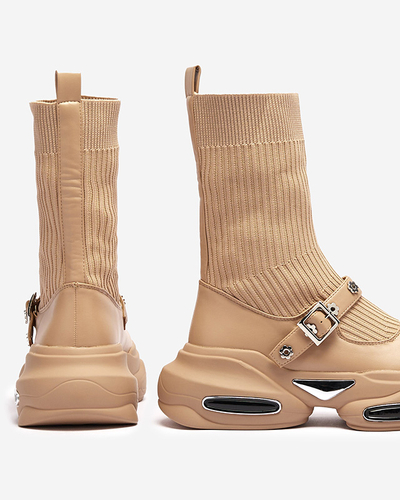 Hellbraune Damen-Sportstiefel mit Schaft a'la sock Folden- Footwear