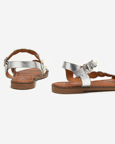 Silberne Damensandalen mit Perlen Mastalia - Schuhe