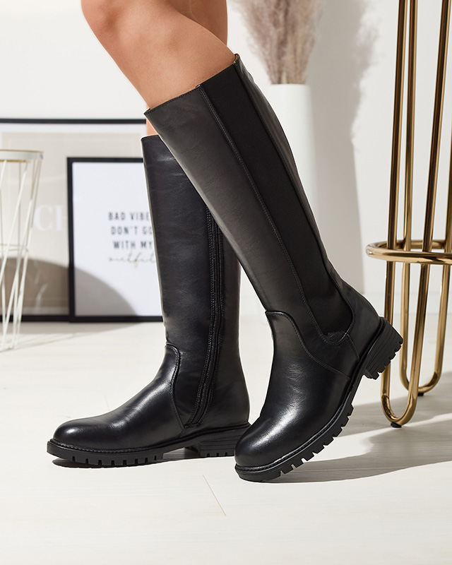 Kniehohe Damenstiefel mit flachem Absatz in schwarz Dexis - Footwear