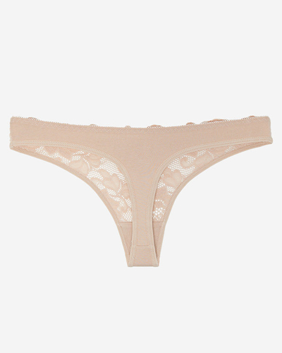 Damen-Stringslip aus beigefarbener Baumwolle mit Spitze - Unterwäsche