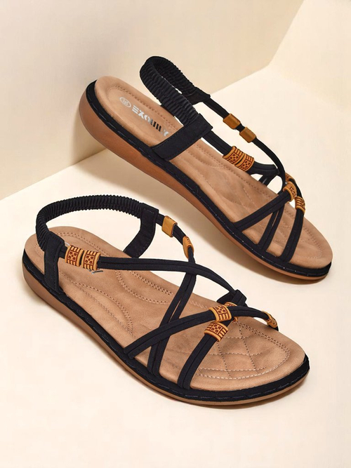 Жіночі сандалі Royalfashion Evita Nero екологічна шкіра без застібок