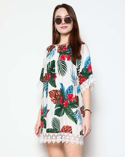 Weiße Damenbluse mit Blumen GROSSE GRÖSSE - Kleidung