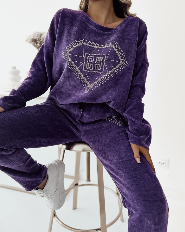 Royalfashion Lila Damen-Sweatshirt-Set mit Zirkonia-Patch