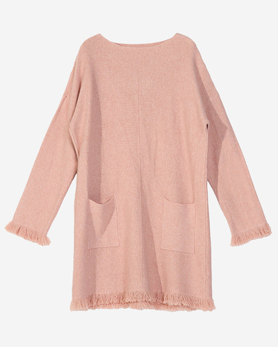 Pinker Damen-Tunika-Pullover mit Fransen - Kleidung