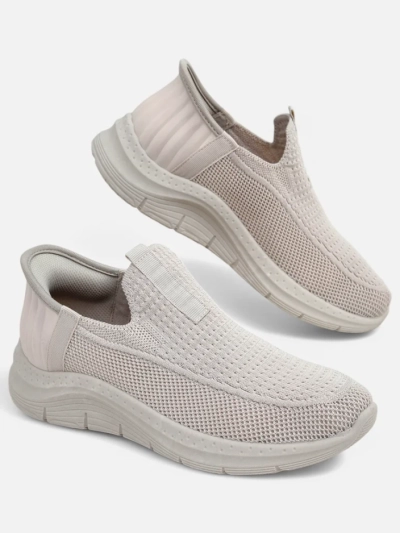 Aurelia Comfort Beige Slip-On Damen Stoffschuhe mit flachem Absatz