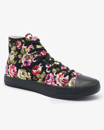 Royalfashion Women's High Black Floral Sneakers Soxic