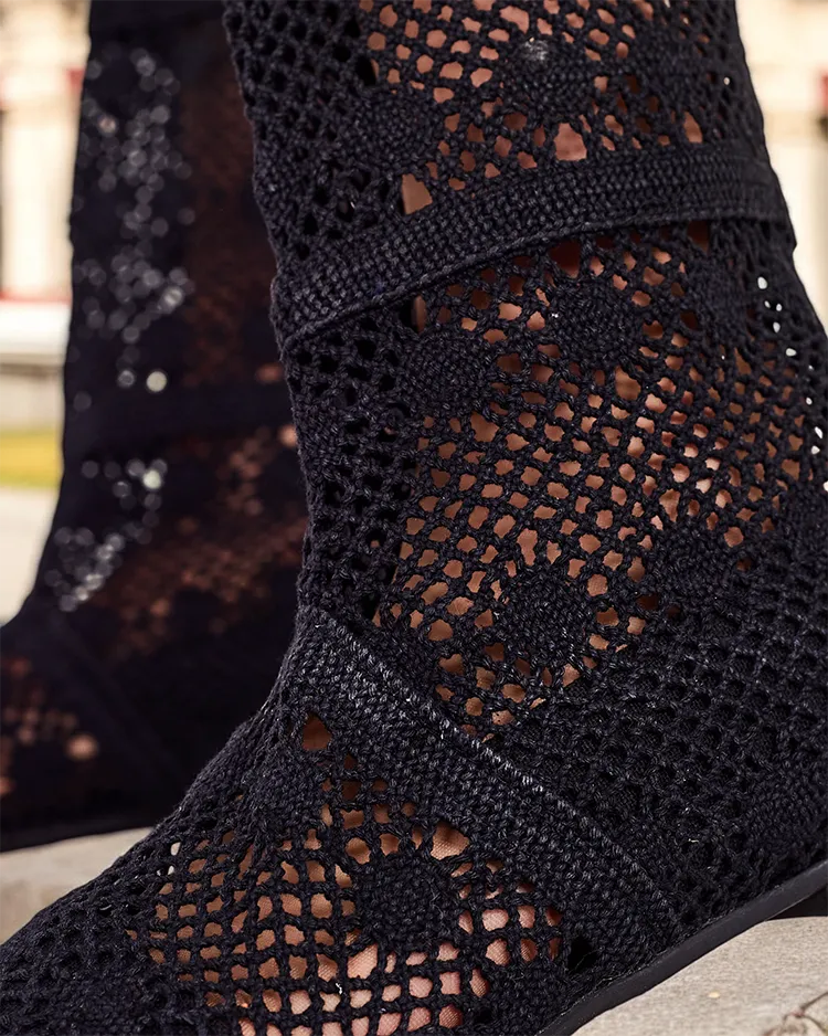 Royalfashion Damen durchbrochene kniehohe Stiefel Corinu