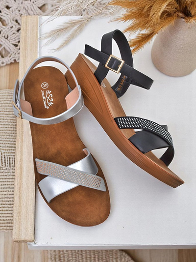 Royalfashion Damensandaletten mit Keilabsatz und Strasssteinen Allona