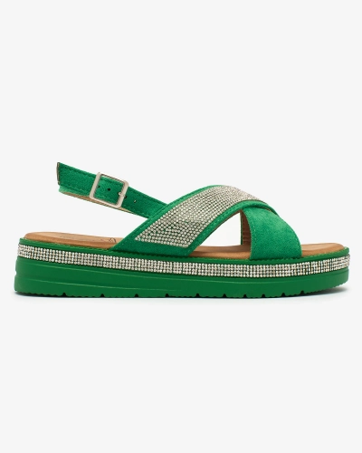 Royalfashion Grüne Damen-Sandalen aus Öko-Wildleder mit Zirkonen Trikys