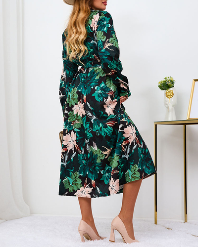 Royalfashion Schwarz-grün gemustertes Damen Maxikleid