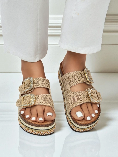 Royalfashion Жіночі босоніжки з пряжками, оздобленими стразами GlamCork