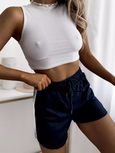 Темно-сині жіночі шорти з тканини в смужку - Одяг