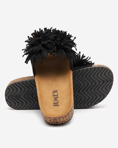 Damenhausschuhe mit Stoffverzierung in Schwarz Ailli- Footwear