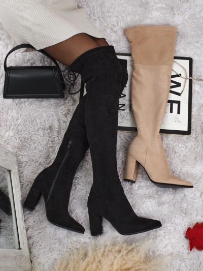 Damen Overknee-Stiefel aus Öko-Wildlederimitat mit Blockabsatz Eldir