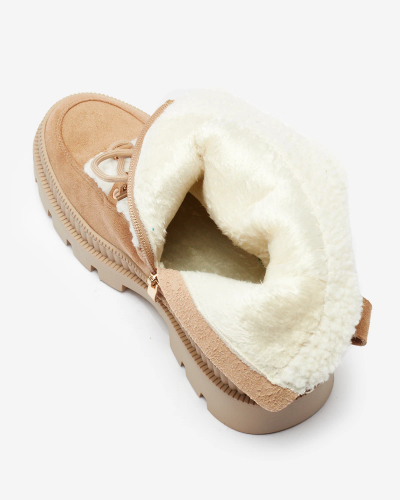 Royalfashion Beige Damen Trapperstiefel mit Schafsfell Getatsa